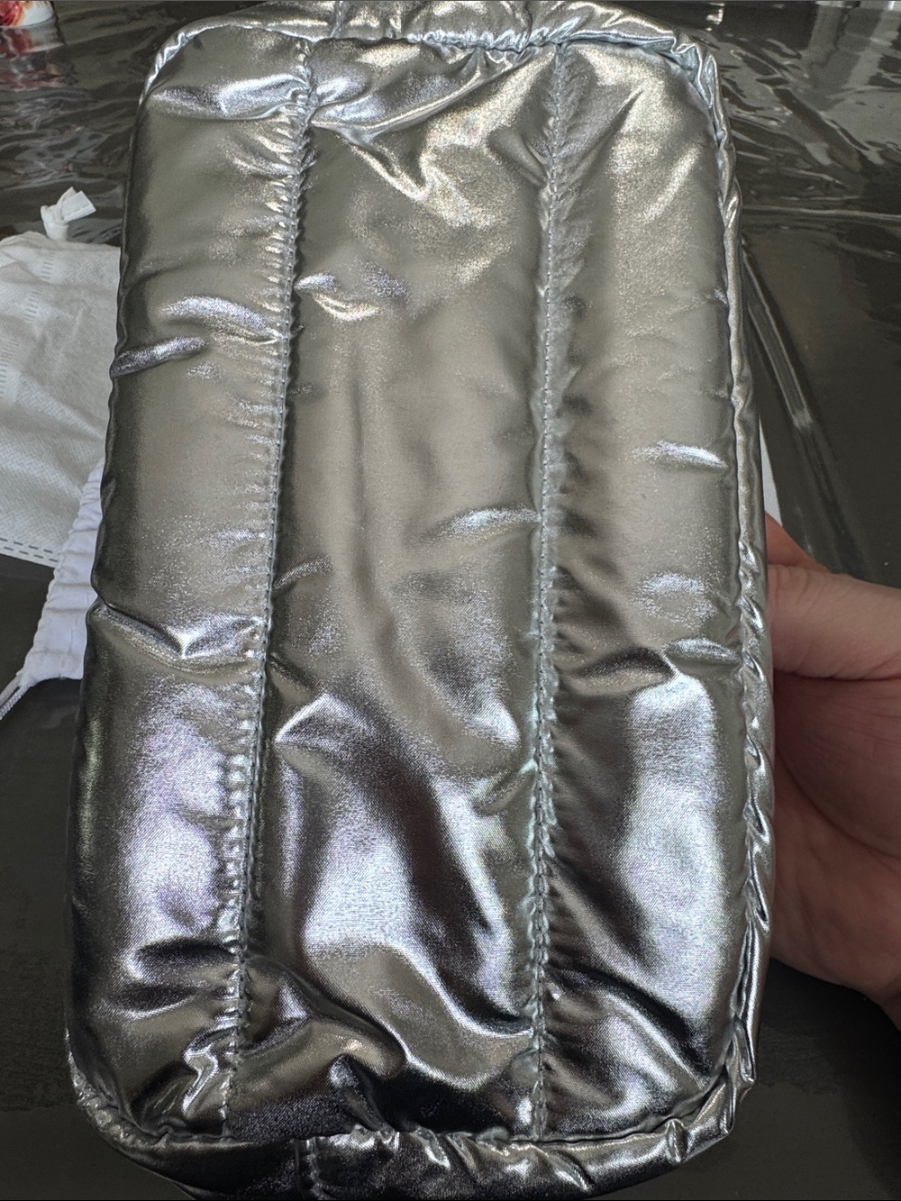 Moncler Metallic Silver Quilted Wristlet Clutch - Picture 3 of 5